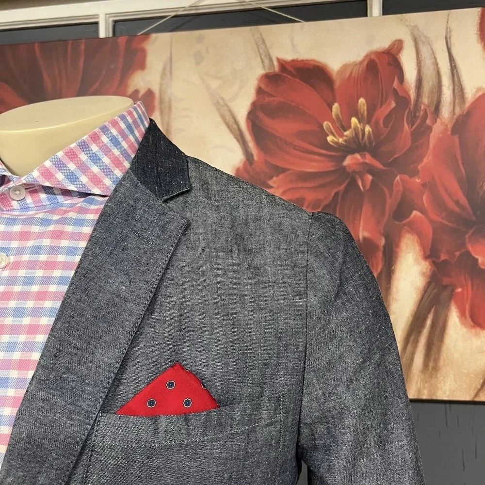 J. Crew Blazer Sport Coat Mens Sz Small (36-38R)‎ Cotton Grayish Navy Chambray